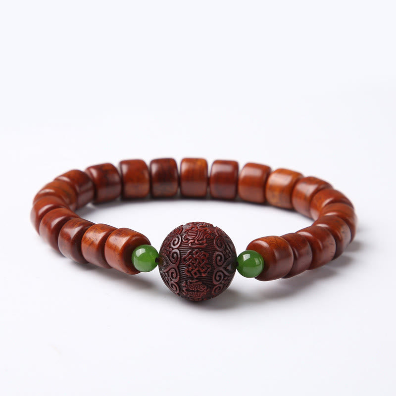 Fortune Jewel Tibetan Bone Beads Three-Eyed Dzi Bead Sheep Horn Red Agate Strength Bracelet