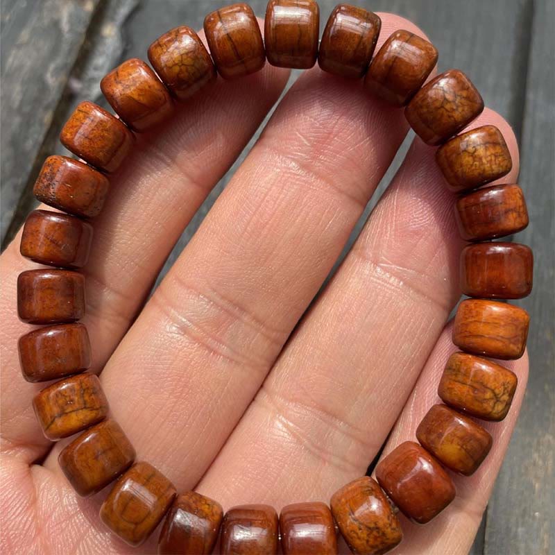 Fortune Jewel Tibetan Bone Beads Three-Eyed Dzi Bead Sheep Horn Red Agate Strength Bracelet