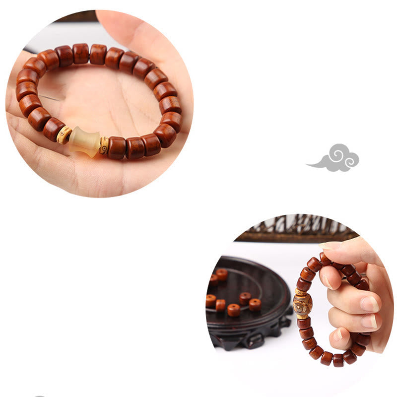 Fortune Jewel Tibetan Bone Beads Three-Eyed Dzi Bead Sheep Horn Red Agate Strength Bracelet