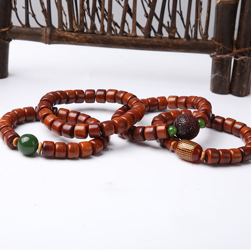 Fortune Jewel Tibetan Bone Beads Three-Eyed Dzi Bead Sheep Horn Red Agate Strength Bracelet