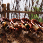 Fortune Jewel Tibetan Bone Beads Three-Eyed Dzi Bead Sheep Horn Red Agate Strength Bracelet