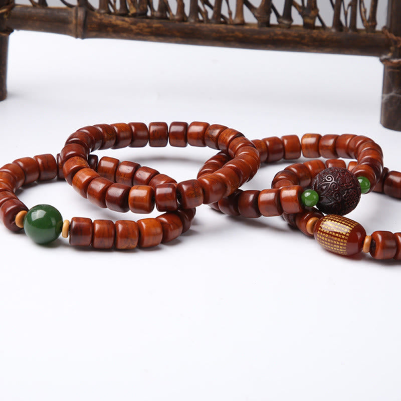 Fortune Jewel Tibetan Bone Beads Three-Eyed Dzi Bead Sheep Horn Red Agate Strength Bracelet