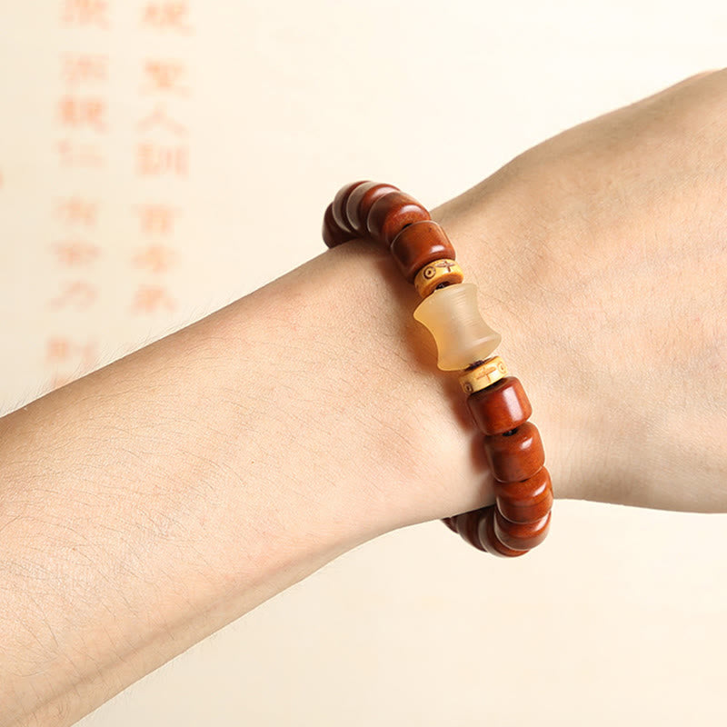 Fortune Jewel Tibetan Bone Beads Three-Eyed Dzi Bead Sheep Horn Red Agate Strength Bracelet
