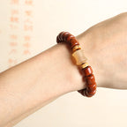 Fortune Jewel Tibetan Bone Beads Three-Eyed Dzi Bead Sheep Horn Red Agate Strength Bracelet