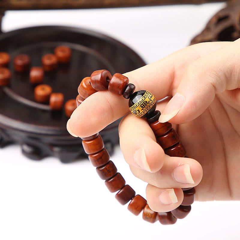 Fortune Jewel Tibetan Bone Beads Three-Eyed Dzi Bead Sheep Horn Red Agate Strength Bracelet