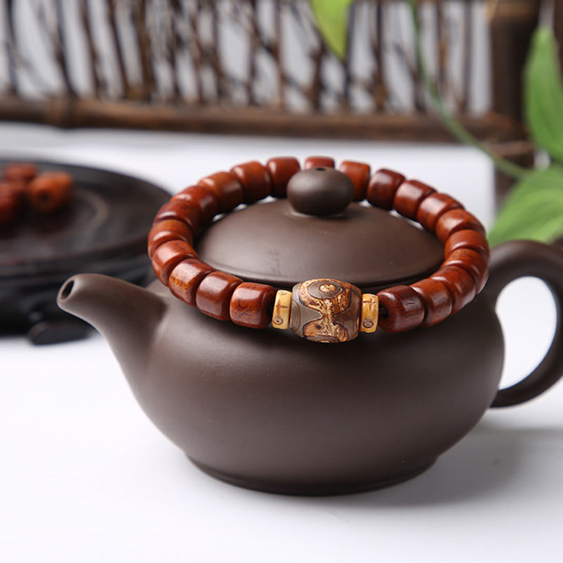 Fortune Jewel Tibetan Bone Beads Three-Eyed Dzi Bead Sheep Horn Red Agate Strength Bracelet