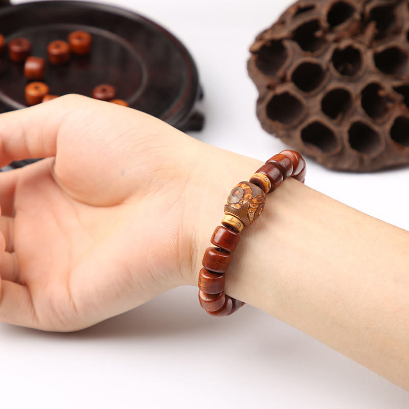 Fortune Jewel Tibetan Bone Beads Three-Eyed Dzi Bead Sheep Horn Red Agate Strength Bracelet