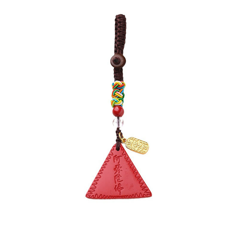 Fortune Jewel Cinnabar Triangle Pattern Talisman Keep Away Evil Spirits Key Chain