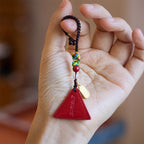 Fortune Jewel Cinnabar Triangle Pattern Talisman Keep Away Evil Spirits Key Chain