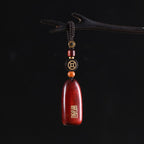 Fortune Jewel Small Leaf Red Sandalwood Ebony Wood Peace Auspicious Copper Coin Protection Key Chain