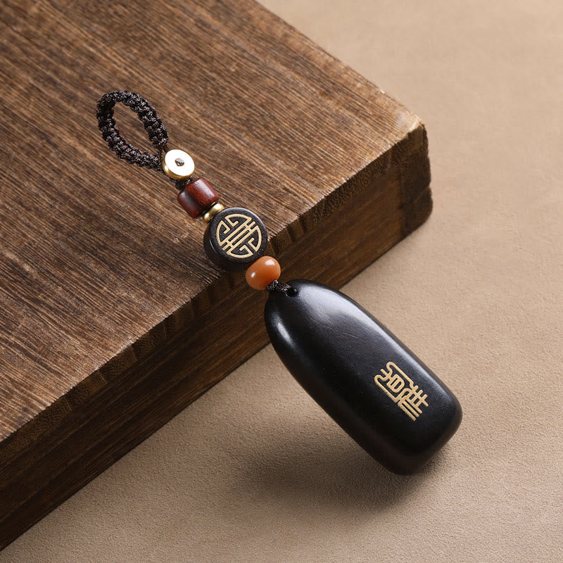 Fortune Jewel Small Leaf Red Sandalwood Ebony Wood Peace Auspicious Copper Coin Protection Key Chain