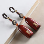 Fortune Jewel Small Leaf Red Sandalwood Ebony Wood Peace Auspicious Copper Coin Protection Key Chain