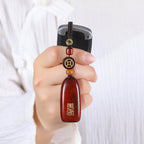 Fortune Jewel Small Leaf Red Sandalwood Ebony Wood Peace Auspicious Copper Coin Protection Key Chain