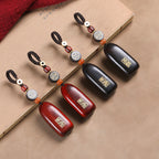 Fortune Jewel Small Leaf Red Sandalwood Ebony Wood Peace Auspicious Copper Coin Protection Key Chain