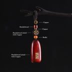 Fortune Jewel Small Leaf Red Sandalwood Ebony Wood Peace Auspicious Copper Coin Protection Key Chain