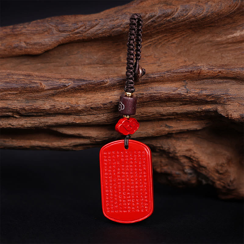 Fortune Jewel Natural Cinnabar Heart Sutra Blessing Key Chain
