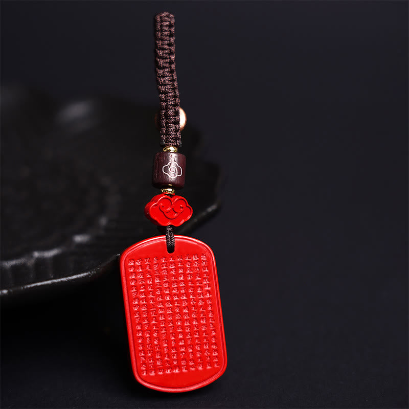 Fortune Jewel Natural Cinnabar Heart Sutra Blessing Key Chain