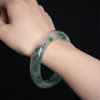 Fortune Jewel Natural Jade Floating Flower Luck Bracelet Bangle