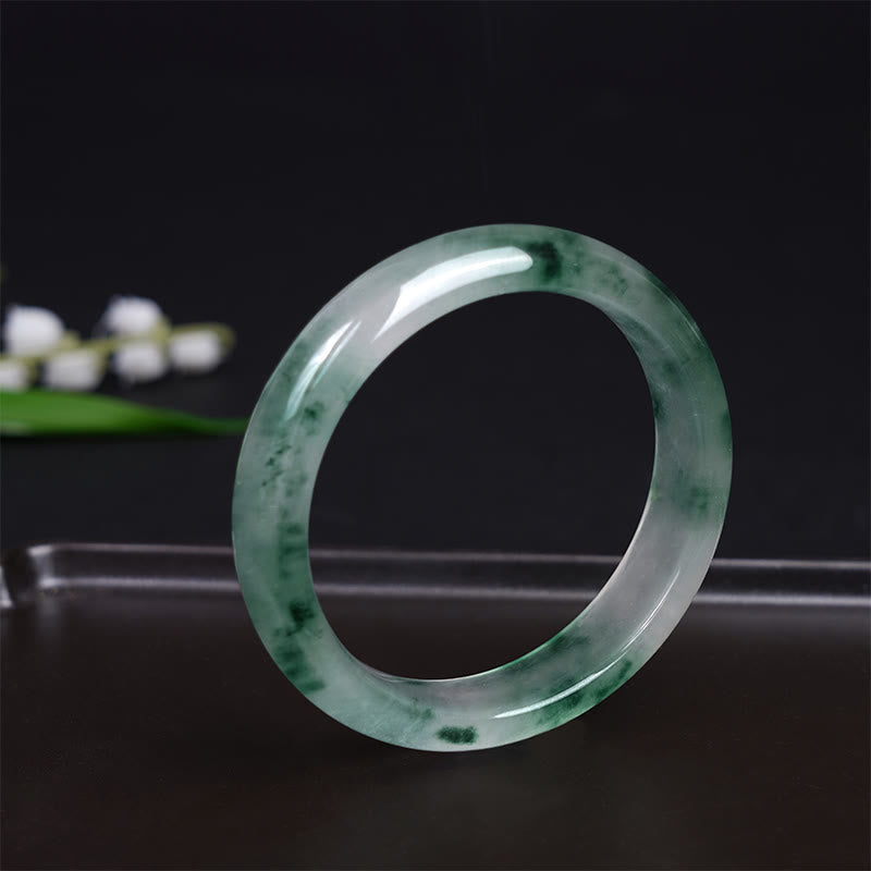 Fortune Jewel Natural Jade Floating Flower Luck Bracelet Bangle