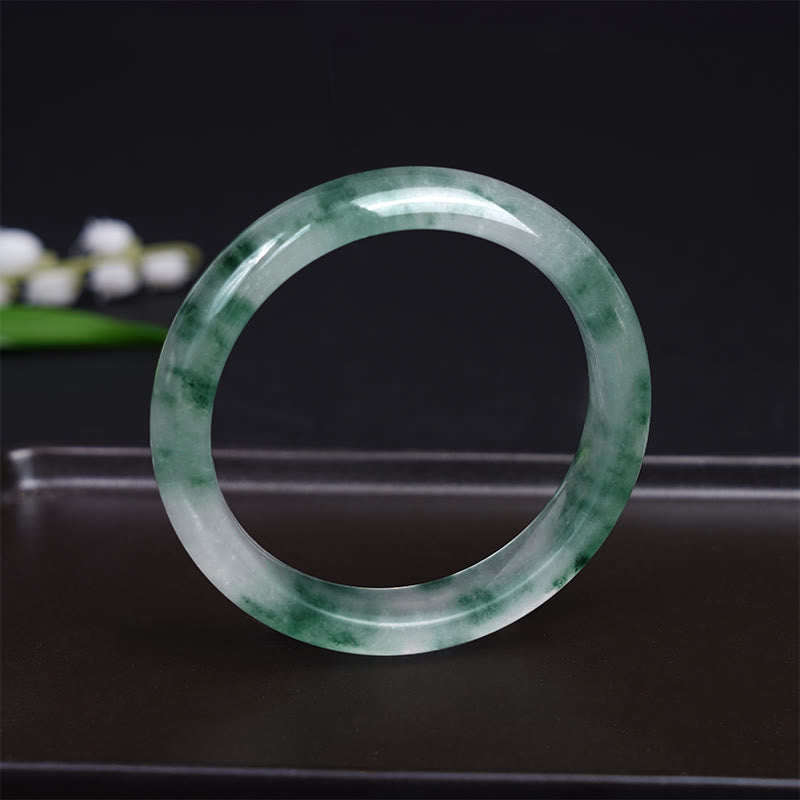 Fortune Jewel Natural Jade Floating Flower Luck Bracelet Bangle