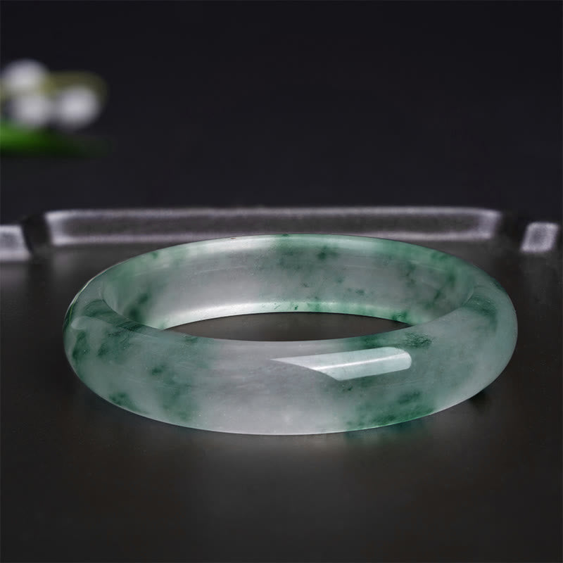 Fortune Jewel Natural Jade Floating Flower Luck Bracelet Bangle