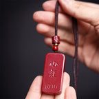 Fortune Jewel Cinnabar Lotus Heart Sutra Engraved Blessing Rope Necklace Pendant