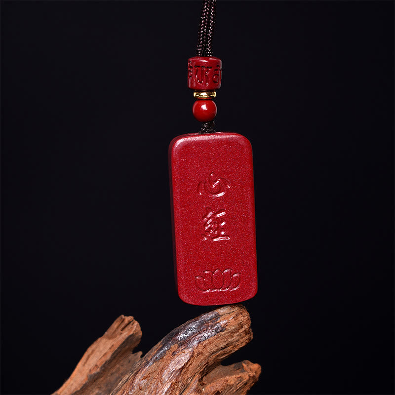 Fortune Jewel Cinnabar Lotus Heart Sutra Engraved Blessing Rope Necklace Pendant