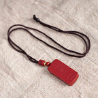 Fortune Jewel Cinnabar Lotus Heart Sutra Engraved Blessing Rope Necklace Pendant