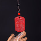 Fortune Jewel Cinnabar Lotus Heart Sutra Engraved Blessing Rope Necklace Pendant