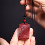 Fortune Jewel Cinnabar Lotus Heart Sutra Engraved Blessing Rope Necklace Pendant