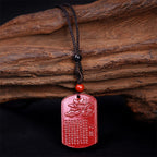 Fortune Jewel Cinnabar Lotus Heart Sutra Engraved Blessing Rope Necklace Pendant