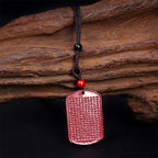 Fortune Jewel Cinnabar Lotus Heart Sutra Engraved Blessing Rope Necklace Pendant