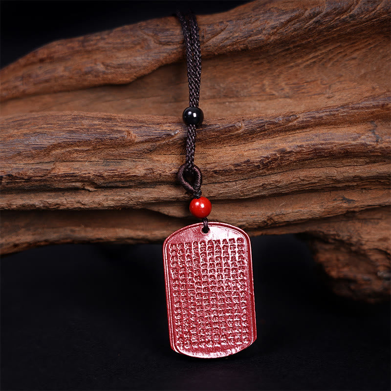 Fortune Jewel Cinnabar Lotus Heart Sutra Engraved Blessing Rope Necklace Pendant
