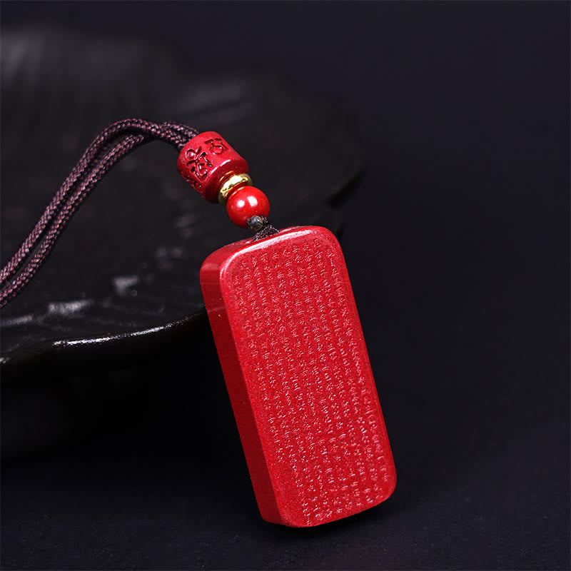 Fortune Jewel Cinnabar Lotus Heart Sutra Engraved Blessing Rope Necklace Pendant