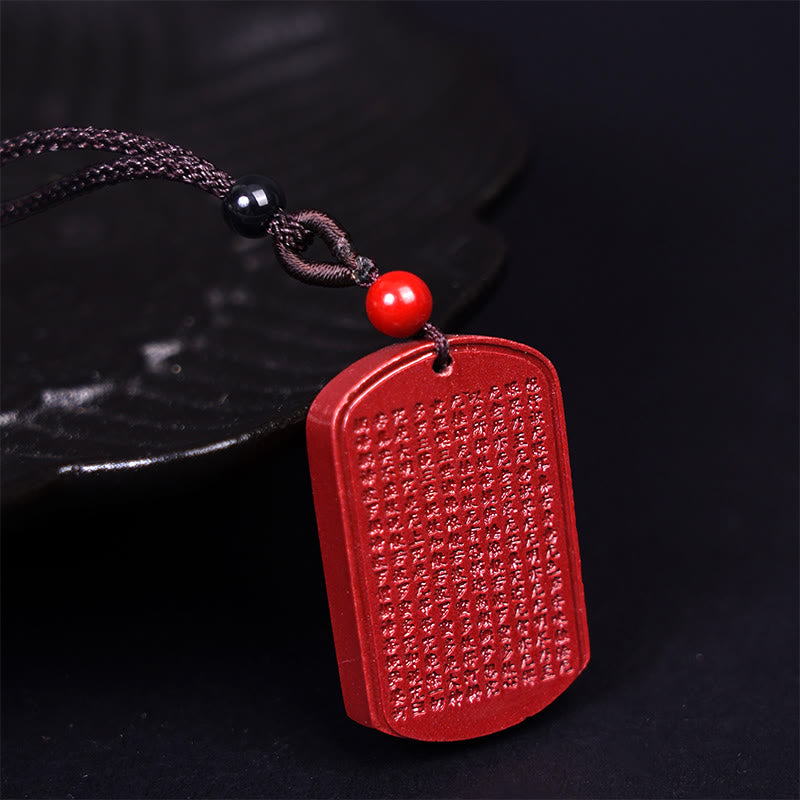 Fortune Jewel Cinnabar Lotus Heart Sutra Engraved Blessing Rope Necklace Pendant