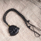 Fortune Jewel Natural Black Obsidian Laughing Buddha Purification Necklace Pendant
