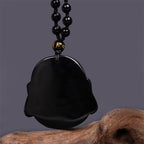 Fortune Jewel Natural Black Obsidian Laughing Buddha Purification Necklace Pendant