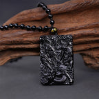 Fortune Jewel Black Obsidian Guan Gong Amulet Engraved Strength Necklace Pendant