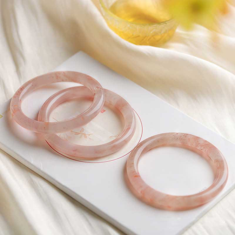 Fortune Jewel Pink Golden Silk Jade Wealth Luck Bracelet Bangle