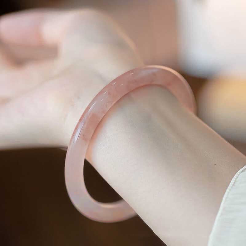 Fortune Jewel Pink Golden Silk Jade Wealth Luck Bracelet Bangle