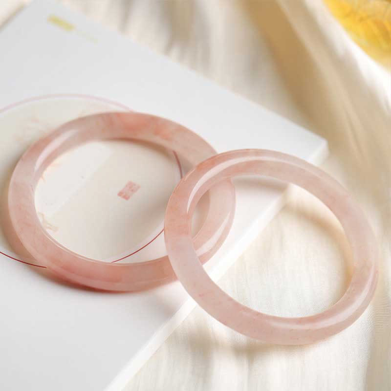 Fortune Jewel Pink Golden Silk Jade Wealth Luck Bracelet Bangle