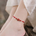 Fortune Jewel Cinnabar Four Leaf Clover Blessing String Rope Anklet