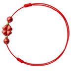 Fortune Jewel Cinnabar Four Leaf Clover Blessing String Rope Anklet