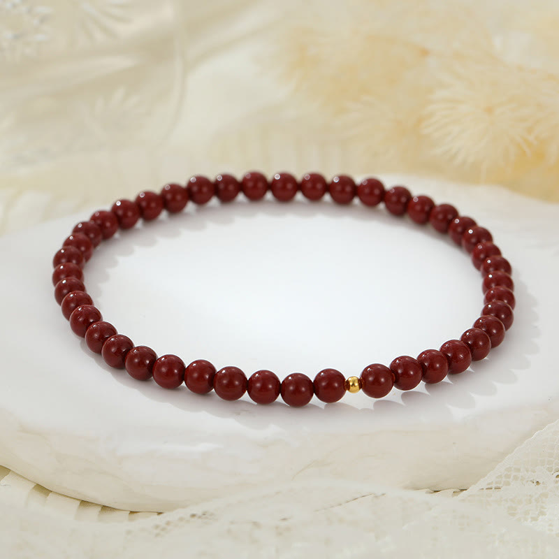 Fortune Jewel 925 Sterling Silver Cinnabar Beads Blessing Anklet