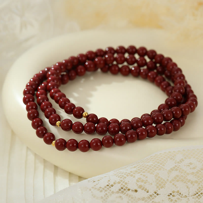 Fortune Jewel 925 Sterling Silver Cinnabar Beads Blessing Anklet