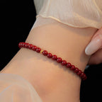 Fortune Jewel 925 Sterling Silver Cinnabar Beads Blessing Anklet