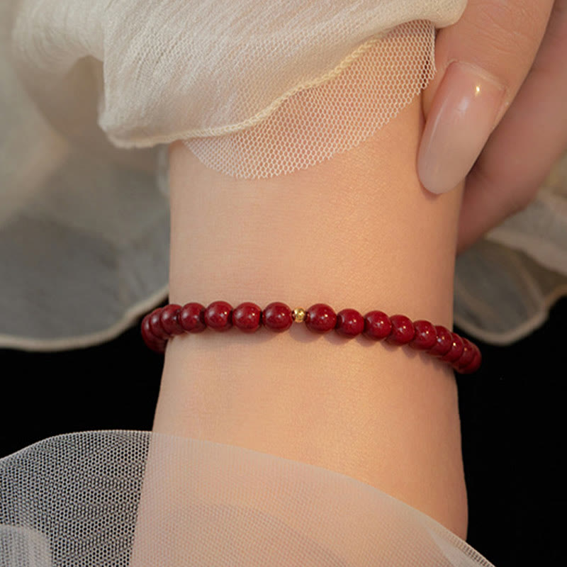 Fortune Jewel 925 Sterling Silver Cinnabar Beads Blessing Anklet