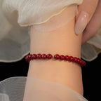 Fortune Jewel 925 Sterling Silver Cinnabar Beads Blessing Anklet
