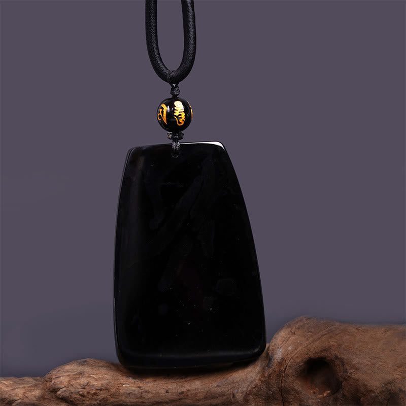 Fortune Jewel Black Obsidian Dragon Carved Luck Protection Necklace Pendant