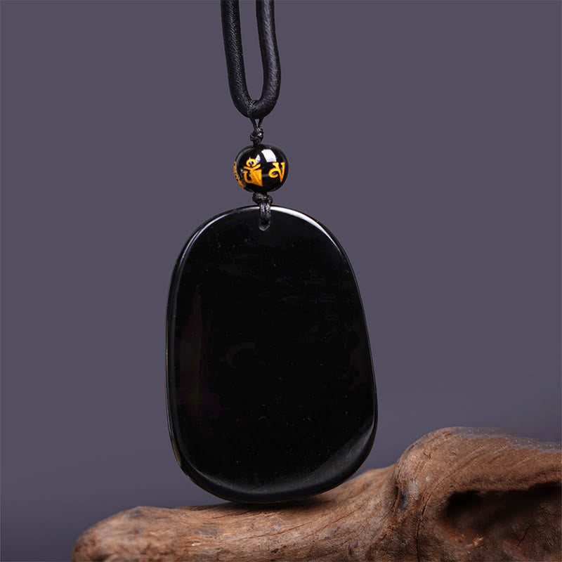Fortune Jewel Black Obsidian Dragon Carved Luck Protection Necklace Pendant